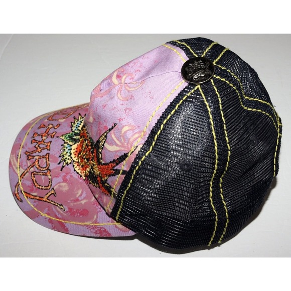 Ed Hardy Throwback Embellished Floral Roses Snapback Trucker Hat One Size - Picture 6 of 10